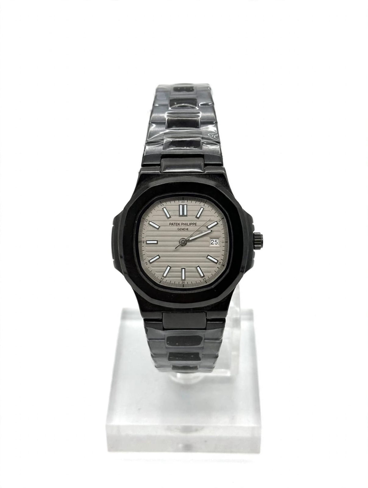 Luxury Black & Silver Nautilus Style Men’s Watch